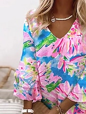 economico Abiti floreali-Per donna Mini Abito Vestito Estivo Abito a trapezio Vacanza Casual Boho Spiaggia Vestibilità regolare Ombre Floreale Grafico Manica 3/4 Scollo a V Colourful Rosa Azzurro cielo Blu inchiostro Estate