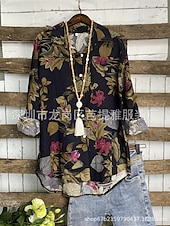 economico Camicie-Per donna Camicia Floreale Elegante Moderno Casual Manica Lunga Collo a V Top Regolari Quotidiano Stampato Blu marino Viola Cachi Estate
