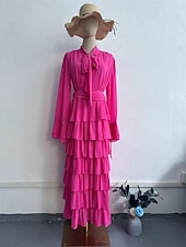 billiga Aftonklänningar-A-Linje Quinceanera Klänningar Elegant Klänning Formell Bröllop Golvlängd Lång Ärmar Hög Hals Chiffon med Volanger