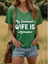 ieftine Umor &amp; Citate tricou-Pentru femei Tricou Grafic Scrisă Stilat Clasic Casual Manșon scurt În V Topuri obișnuite Zilnic Sfârșit de săptămână Imprimeu Trifoi Vară Primăvară