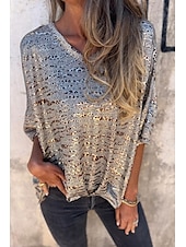 levne tričko umění a designu-Dámské Halenka Leopard Moderní Poloviční rukáv Do V Běžné topy Denní Dovolená Jdeme ven Tisk Stříbrná Černá Léto