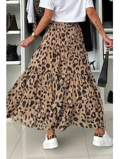 levne Grafické sukně-Dámské Sukně Čechy Na běžné nošení Cikánský Maxi Střední vzestup Sukně Leopard Tisk Lehce elastické Dovolená ulice Hnědá Léto Polyester