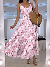 economico Abiti floreali-Per donna Abito maxi Abito a trapezio Abito Sottoveste Vacanza Casual Boho Feste Uscire Vestibilità standard Floreale Grafico Senza Maniche Scollo a V Bianco Rosa Blu Verde Estate Primavera