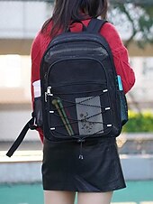 billiga Högskoleryggsäckar-svart grå nätryggsäck med fack med dragkedja, justerbar axelrem, unisex, modedesign - lämplig för skola, sport, fitness och daglig användning