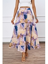 abordables Jupes en mousseline-Femmes Jupe Mode Maxi Taille Basse Jupes Teinture par nouage Plissé Imprimé Micro-Élastique Vacances Décontracté Quotidien Violet Été Polyester
