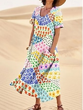 economico Abito Floreale-Per donna Abito maxi Abito a Tubino Abito a trapezio Vacanza Casual Boho Uscire Vestibilità standard Floreale Grafico Senza Maniche Collo a U Bianco Rosso Blu Arancione Estate Primavera