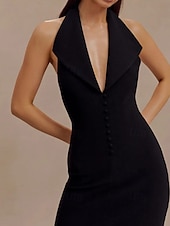 levne Koktejlové šaty-Tuxedo Šaty Přiléhavé  Sloupec Koktejlové Šaty Elegantní Poloneformální Svatební Čajová Délka Bez Rukávu V Krku Stretch Krepa