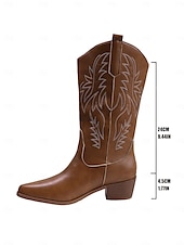 levne Cowboy &amp; Western Boots-Dámské hnědé kovbojské boty v bohémském westernovém stylu – klasické prošívání s blokovým podpatkem pro hudební festivaly, běžné nošení a outdoorové nošení