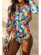 billiga One-piece-baddräkter-Dam Badkläder En bit Baddräkt Dragkedja Tropisk Standkläder Blomma Rund hals Ärmlös Baddräkter