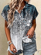 billige Blomstrete topper-Dame Skjorte Blomstret Grafisk sparkly Årgang Tropisk Daglig Ermeløs Kortermet Kappeerme Skjortekrage Lange topper Daglig Dusty Blue Gull Sommer Vår