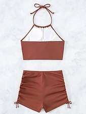 voordelige Bikinisets-Dames Zwemkleding Bikini 2 stuks Zwempak Blote rug Strand Kleding Zomer Effen Kleur Halternek Mouwloos Badpakken