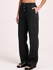 economico Pantaloni in lino e cotone semplici-Per donna Pantaloni in cotone e lino Pantaloni Palazzo Moda Streetwear Comfort Lunghezza intera Misura del girovita medio Semplice Tasca Elastico in vita Comodo All&#039;aperto Confortevole Streetwear