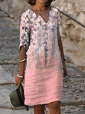 ieftine rochie florală-Pentru femei Rochie Mini Rochie de schimb Casual Zilnic Potrivire Largă Floral Grafic Manșon scurt Gât crestat Roz Îmbujorat Albastru piscină Trifoi Vară Primăvară