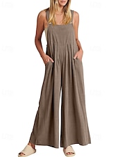 olcso hivatalos jumpsuits-női normál kantáros overál utcai viselet egyszínű ujjatlan U-nyakú zsebes utcai mindennapi normál szabású fekete sárga világoszöld nyári