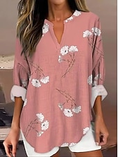 economico Top Floreali-Per donna Camicia Boho Floreale Grafico Elegante Casual Boho Manica Lunga Scollo a V Top Regolari Quotidiano Uscire Patchwork Stampato Rosa cipria Rosa Vino Verde militare Rosso Primavera, Autunno