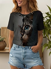 cheap Animals tee-Women&#039;s T Shirt Graphic Animal Cat Vintage Stylish Classic Short Sleeve Crew Neck Round Neck Regular Tops Daily Weekend Print Sage Green Brown Summer Spring