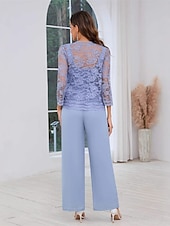 preiswerte Unter 129,99 $-Hosenanzug Brautmutter Kleid Hochzeitsgast Elegantes Quadrat-Ausschnitt Bodenlang Polyester Spitze Lange Ärmel mit einfarbigem Material