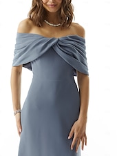 abordables BLEU-Robe de soirée sirène rose bleue élégante Robe formelle longueur de sol sans manches épaules dénudées crépon extensible avec nœud(s) ruché