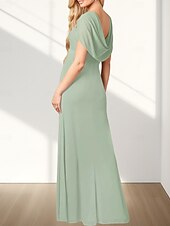abordables Robes pour invitées de mariage-Robes d&#039;invitée de mariage A-Line Élégante Robe Invitée de mariage Fiançailles Longueur de sol Sans manches Col en V Chiffon Dos drapé avec plis Fente