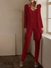 economico Tailleur pantalone della mamma-Completi pantaloni a 3 pezzi Elegante Smoking Matrimonio Inviti a matrimoni Lunghezza alla caviglia Maniche lunghe Scollatura a V Autunno Inviti a matrimoni Tessuto elasticizzato con applicazioni