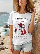 ieftine Umor &amp; Citate tricou-Pentru femei Tricou Cămașă din bumbac Grafic Cocoș Scrisă Epocă Stilat Clasic Manșon scurt Stil Nautic Rotund Topuri obișnuite Zilnic Imprimeu Negru Alb Gri Vară Primăvară