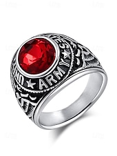 cheap Men&#039;s Jewelry-Men&#039;s Vintage Army Ring with Emerald Green Gemstone – Antique Silver Military Style Statement Ring for Veterans and Collectors