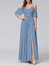 preiswerte abendkleider-Damen Langes Kleid Maxikleid Abschlussballkleid Partykleid Cocktailkleid Mode Party Besonderer Anlass Date Normale Passform Einfach Kurzarm V Ausschnitt Gelb Hellgrün Blau Grün Sommer