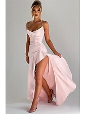 billiga Balklänningar-Havfrue  trumpet Quinceanera klänningar Elegant klänning bröllop bröllopsgäst golvlång utan ärm spaghetti axelrem polyester rygglös med spricka