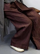 economico Pantaloni in lino e cotone semplici-Per donna Pantaloni in cotone e lino Pantaloni Eleganti Casual Lunghezza intera Naturale Semplice Tasca Elastico in vita Comodo All&#039;aperto Confortevole Streetwear Uscire Grigio Nero Cachi Caffè Estate