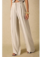 abordables Pantalon uni en coton et lin-Femmes Pantalon en coton et lin Slacks Mode Streetwear Longueur complète Naturel Rayé Avec Poches Confortable Sortir Week-end Abricot Été Coupe régulière