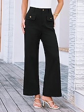 billiga breda ben och hög midja-Dam Brett skaft Byxor Streetwear Kontor Lång Hög midja Slät Ficka Högt snitt Mateial som andas Mjuk Microelastisk Semester Gata Dagliga kläder Svart Vit Gul Rosa Sommar Normal