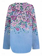economico Top Floreali-Blusa boho da donna floreale grafica elegante stilosa maniche lunghe collo a V top regolari quotidiani stampa blu viola verde estate primavera