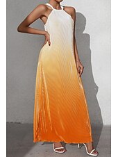 abordables Arte &amp; Diseño Vestidos-Mujer Vestido Midi Vestido de cuello halter Moda Clásico Vacaciones Diario Festivos Ajuste regular Gradiente de Color Sin Mangas Cuello halter Rojo Naranja Marrón Verano