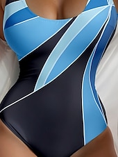 abordables Maillots de bain une pièce-Maillots de Bain Femme Monokini Une Pièce Maillot de Bain Taille Haute Sans Dos Contrôle du Ventre Slim Vacances Plage Imprimé Géométrique U Col Manches Sans Manche Maillots de Bain