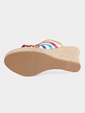 preiswerte Urlaubsandalen-Damen-Keilsandalen mit Plateau und Riemchen in Regenbogen-Metallic, perfekt für Strandpartys und Sommerferien
