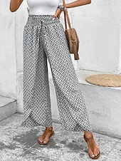 billiga breda ben och hög midja-Kvinnors vida chinos baggy byxor semester mode full längd hög midja blommig elastisk midja tryck komfort utomhus mikro-elastisk semester gata avslappnad svart vit rosa khaki sommar vår