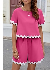 abordables Ensembles courts pour femmes-Ensembles de shorts de mode streetwear pour femmes en 2 pièces à manches courtes à col rond en couleur unie imprimé décontracté quotidien noir rose bleu été coupe régulière