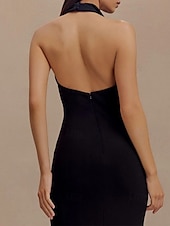 levne Koktejlové šaty-Tuxedo Šaty Přiléhavé  Sloupec Koktejlové Šaty Elegantní Poloneformální Svatební Čajová Délka Bez Rukávu V Krku Stretch Krepa