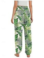 economico Pantaloni in cotone e lino con grafica-Per donna Pantaloni ispirati al lino Gamba larga Pantaloni Stile Etnico Casual Boho Lunghezza intera Vita Alta Floreale Foglia Tropicale Tasca Elastico in vita Stampa Traspirabilità Morbido
