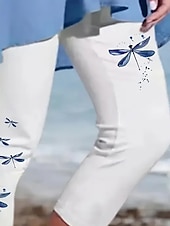 cheap Animals Print-Women&#039;s Leggings Capri Pants High Elasticity Vacation Vintage Fashion Calf-Length Mid Waist Animal Ocean Printing Thermal Warm Breathable Soft Stretchy Vacation Casual Daily White Summer Spring