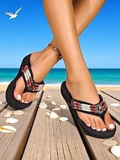 economico Infradito da Vacanza-sandali infradito con perline in stile bohémien da donna – infradito con plateau impreziosite da pietre preziose per vacanze al mare, gite estive e abbigliamento casual