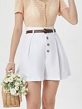abordables Shorts-Femmes Shorts Slacks Mode Court Naturel Uni Avec Poches Boucle Extérieur Confortable Fête Sortir Abricot Noir Blanche Gingembre Été Coupe régulière