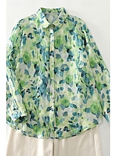 economico Camicie-Per donna Camicia Abbottonare Camicia in cotone e lino Blusa Fiore Elegante Moderno Manica Lunga Scollo a V Top Regolari Ferie Uscire Bottoni Stampato Verde Estate