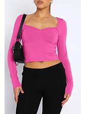 ieftine tricou simplu-Pentru femei Bluză Simplu Modern Manșon Lung Pătrat Crop Tops Zilnic Concediu Ieșire Negru Alb Verde Militar Roșu-aprins Albastru piscină Vară