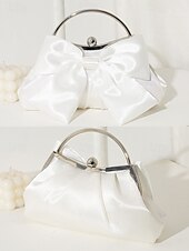 お買い得  クラッチバッグ＆イブニングバッグ-レディース サテン ボウ イブニング クラッチバッグ - エレガントなパールフレームハンドル ハンドバッグ 花嫁、結婚式、カクテルパーティー、フォーマルなイベント用 シルバー ブラック ホワイト