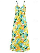 abordables Robes Floraux Imprimés-Femmes Robe Midi Robe d&#039;été Robe Nuisette Robe bohème Mode Moderne Quotidien Plage Week-end Coupe régulière Fleuri Sans manches Col en V Jaune clair Jaune Bleu Violet Été