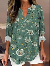 economico Top Floreali-Per donna Camicia Boho Floreale Grafico Elegante Casual Boho Manica Lunga Scollo a V Top Regolari Quotidiano Uscire Patchwork Stampato Rosa cipria Rosa Vino Verde militare Rosso Primavera, Autunno