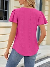 ieftine tricou simplu-Tricou pentru Femei Culoare Uniformă Grafică Simplă Modă Stilat Clasic Mâneci Scurte Gât Pătrat Ținute Zilnice Weekend Alb Roz Violet Fuchsia Vară Primăvară