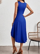 olcso Egyszerű ruha-Női Midi Ruha A Vonalú Ruha Egyszínű Bodycon Ruha Munka Ruhák Félig Formális Iroda Karcsú Grafikai Ujjatlan Kerek Nyak Fekete Rózsaszín Piros Kék Nyár