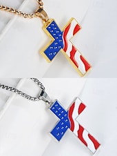 economico Gioielli da uomo-Collana con ciondolo a croce con bandiera americana da uomo – tonalità oro e argento con design della bandiera degli Stati Uniti, elegante e alla moda per un abbigliamento casual e di tendenza.